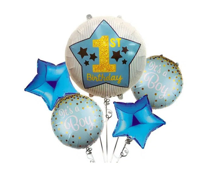 1st Birthday Baby Bow Birthday Theme Foil Balloon Set of 5pcs