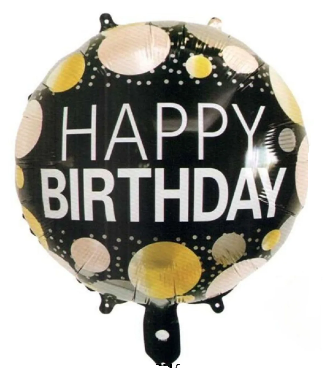 Black Gold Polka Round Happy Birthday Foil Balloon