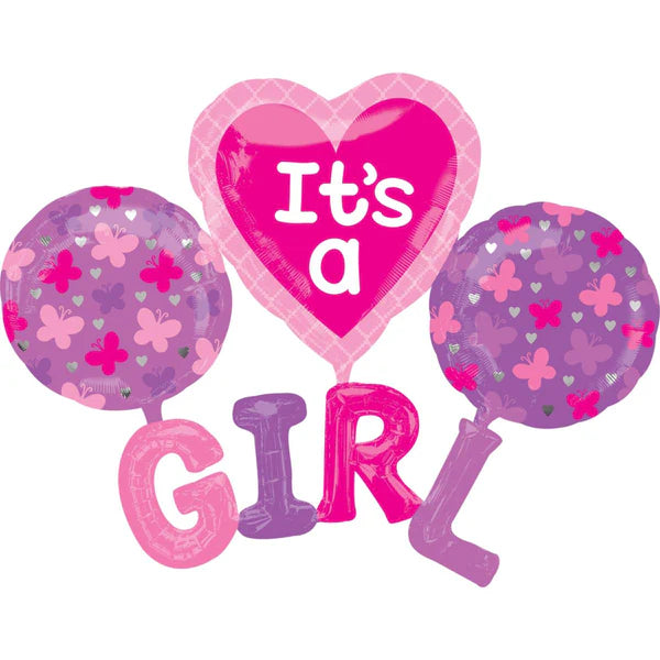 Its A Girl- Heart Theme Foil Balloon Set of 5pcs