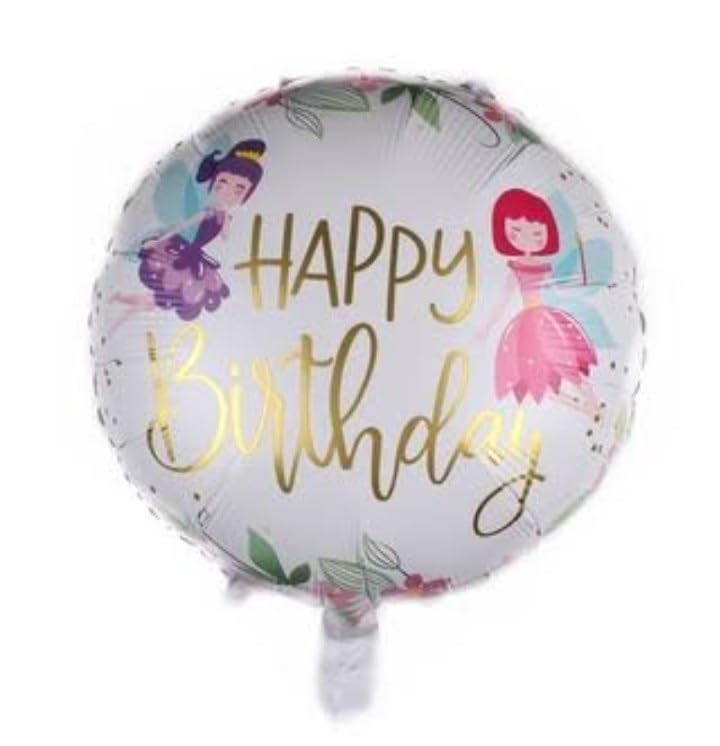 White Round With Angel Happy Birthday Foil Balloon