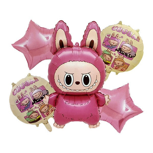 Pink Labubu Theme Foil Balloon Set of 5pcs