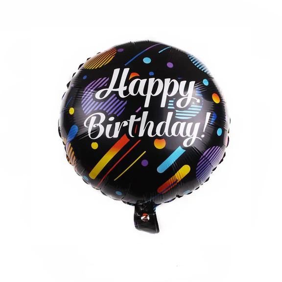 Black White Font Round Happy Birthday Foil Balloon