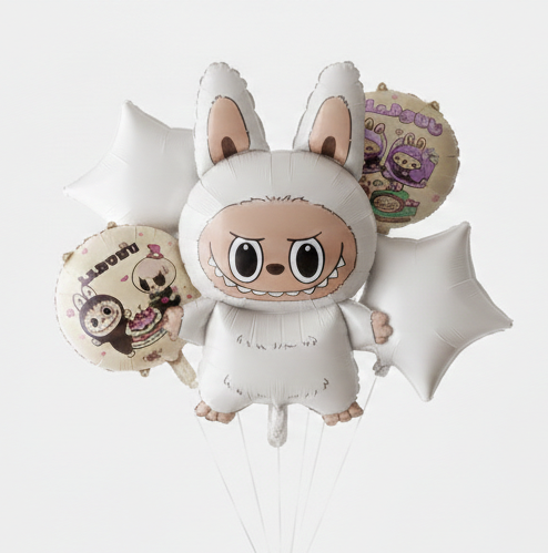 White Labubu Theme Foil Balloon Set of 5pcs