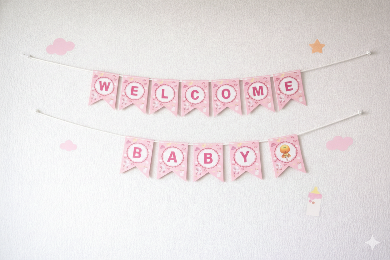 Welcome Baby - Pink Flag Banner