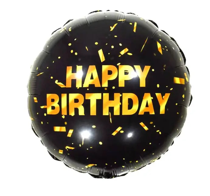 Black Sprinkle Round Happy Birthday Foil Balloon
