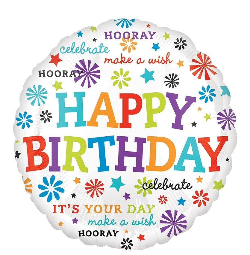 White Round Floral Happy Birthday Foil Balloon