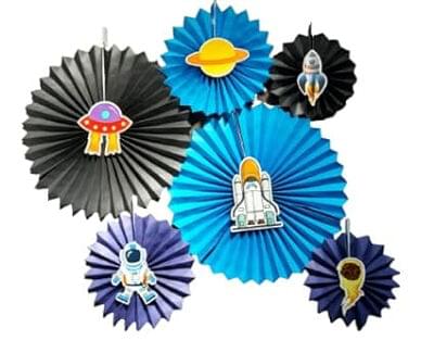 Space Theme Paper Fans Set of 6