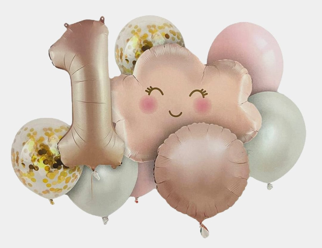 Cloud Theme 1st Birthday Foil Balloon Set - 9 Pcs