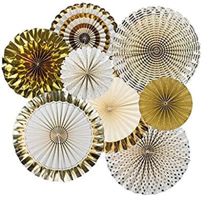Paper Fans - White & Gold Set of 8