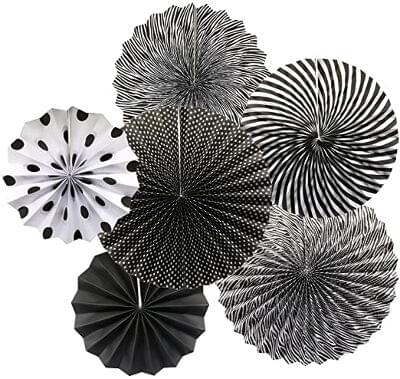 Paper Fans - Black & White Set of 6