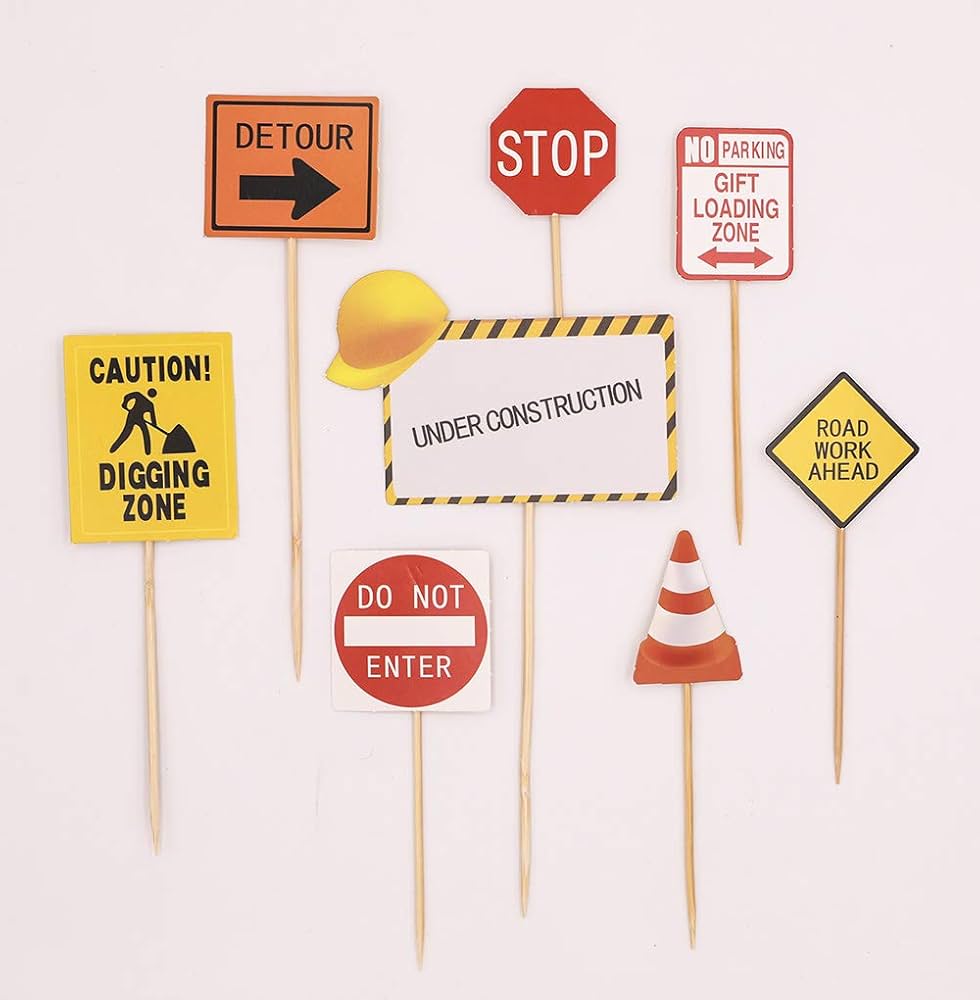 Construction Cake Topper Set of 8pcs