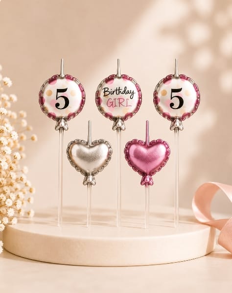 5th Birthday Girl Candle Set of 5pcs