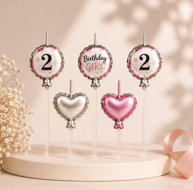 2nd Birthday Girl Candle Set of 5pcs
