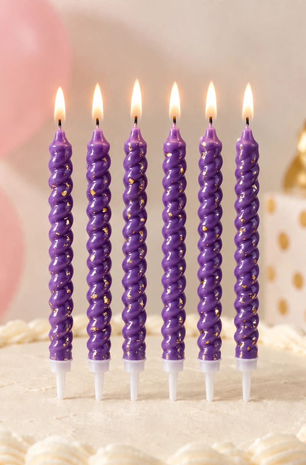 Purple Spiral Gold Flake Candle Set of 6pcs