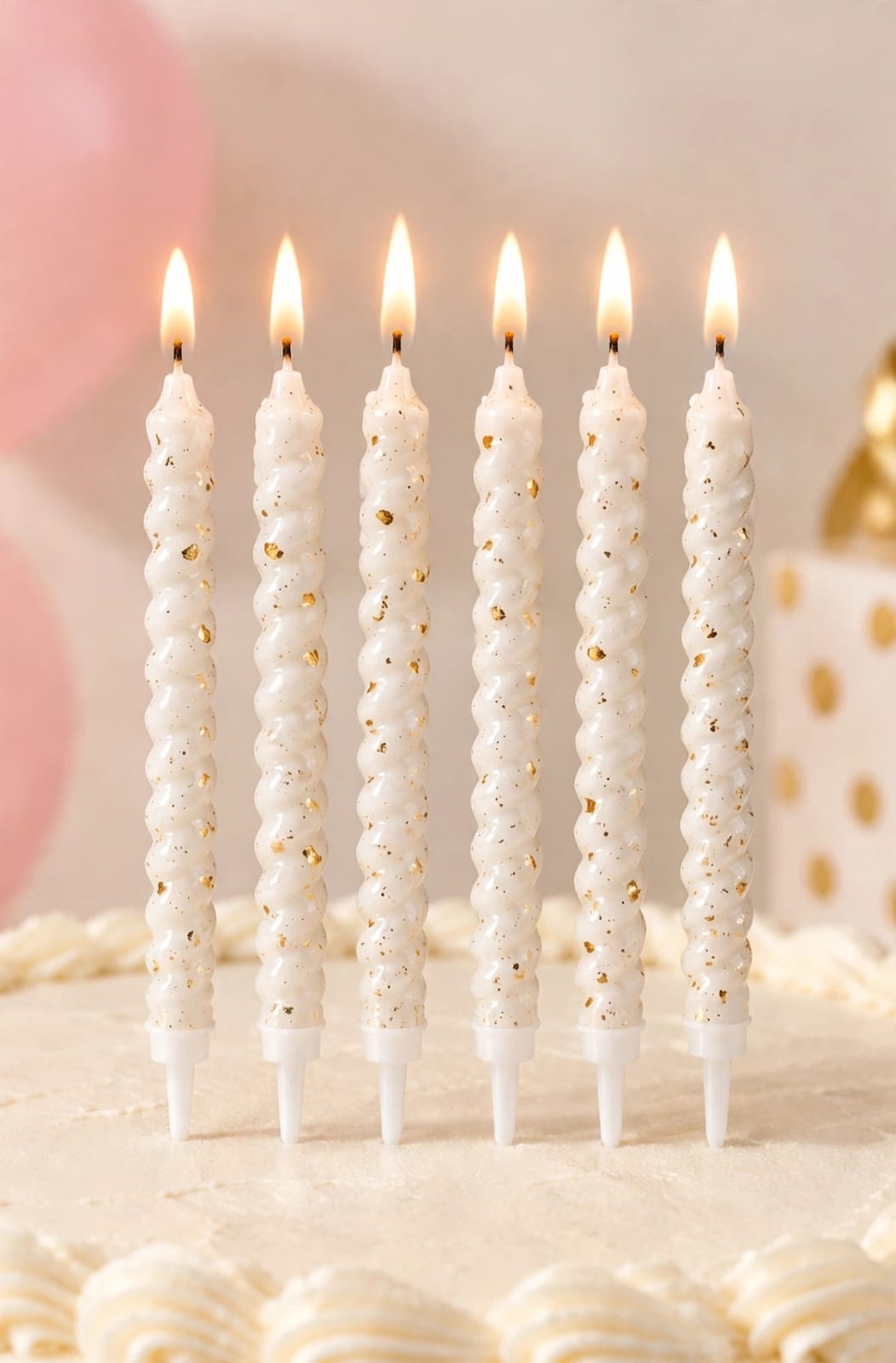 White Spiral Gold Flake Candle Set of 6pcs