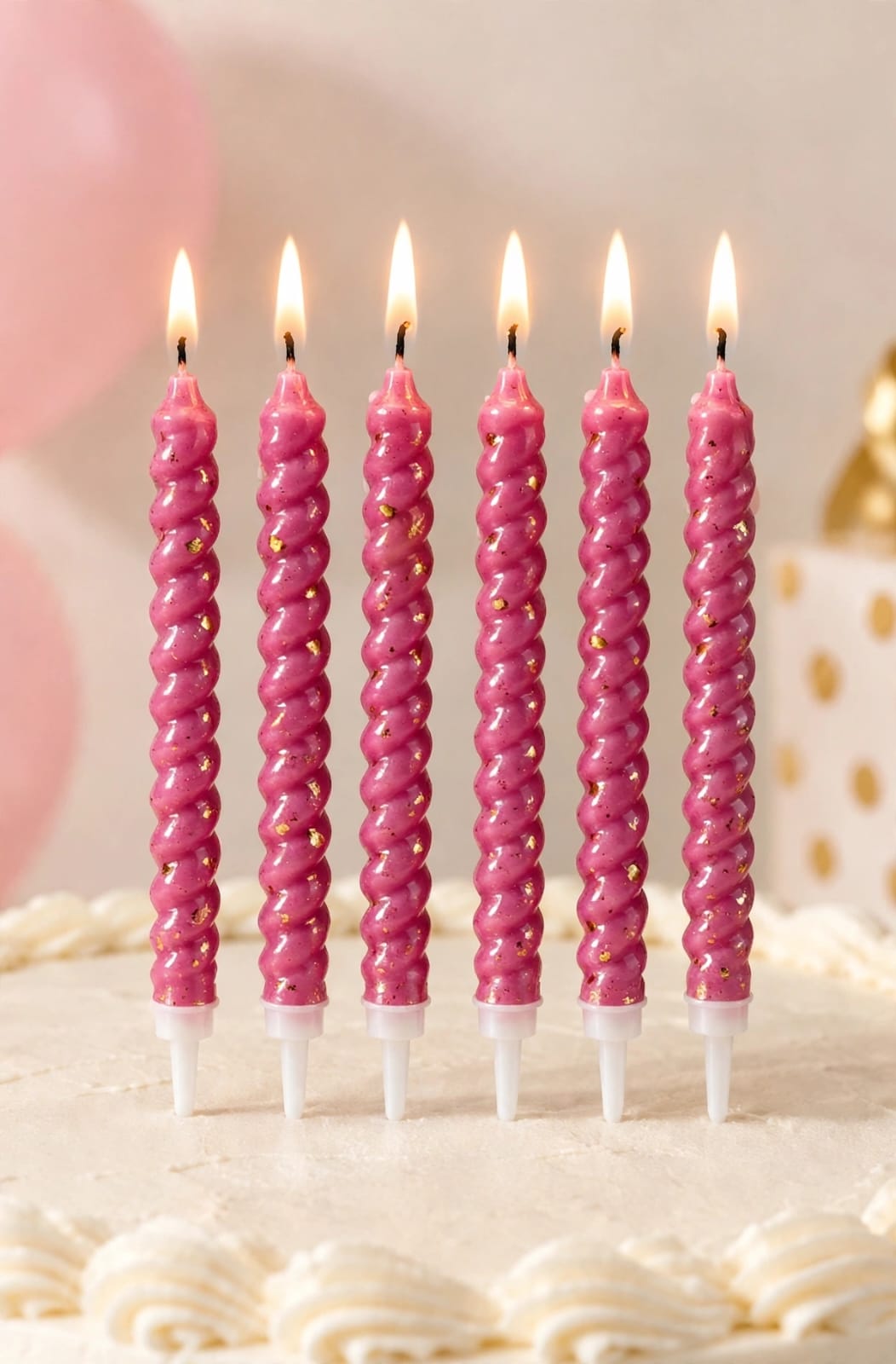 Dark Pink Spiral Gold Flake Candle Set of 6pcs
