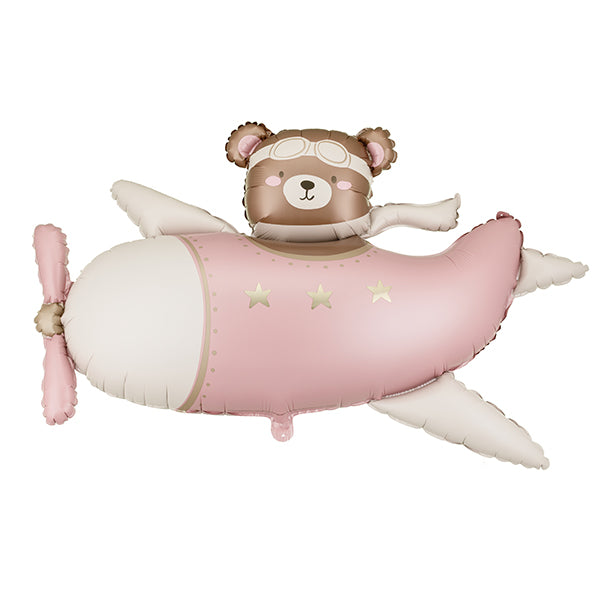 Pink Teddy Aeroplane Single Foil Balloon