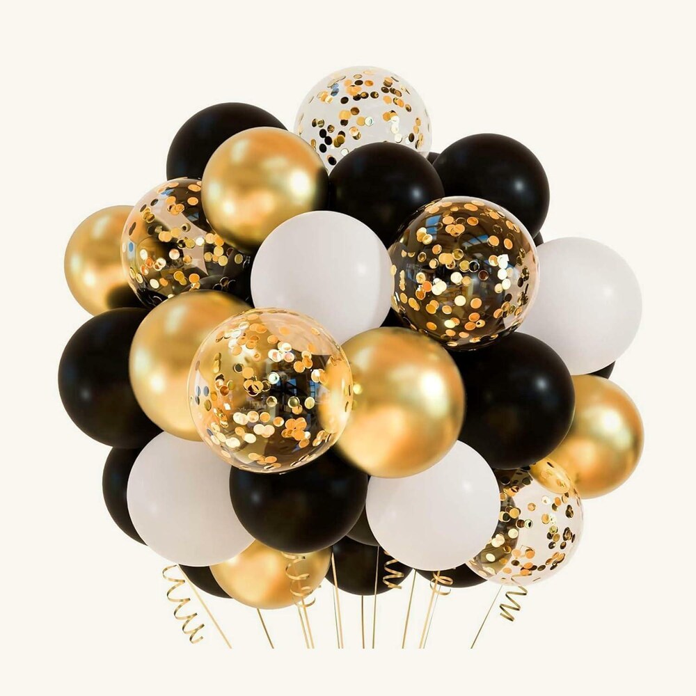 Black-Gold-White-Confetti Latex Balloons Set of 25pcs