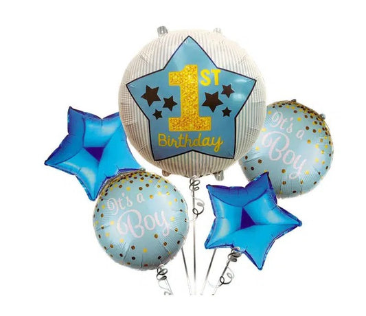 1st Birthday Baby Bow Birthday Theme Foil Balloon Set of 5pcs