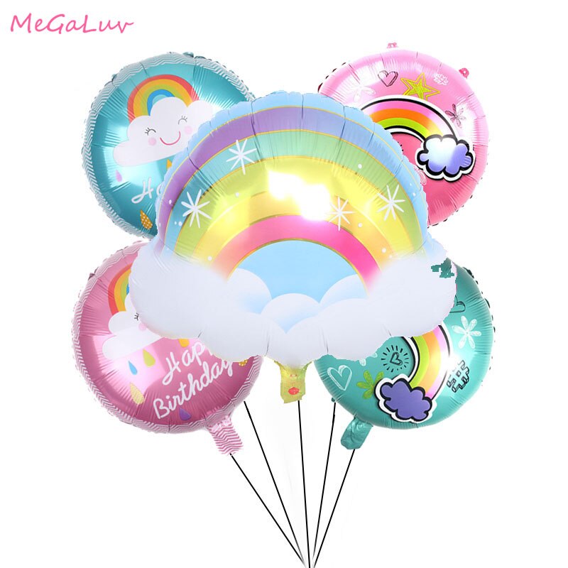 Rainbow Theme Birthday Foil Balloons Set of 5 pcs