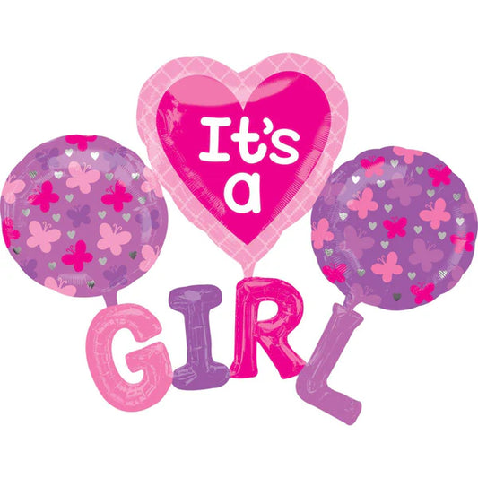 Its A Girl- Heart Theme Foil Balloon Set of 5pcs
