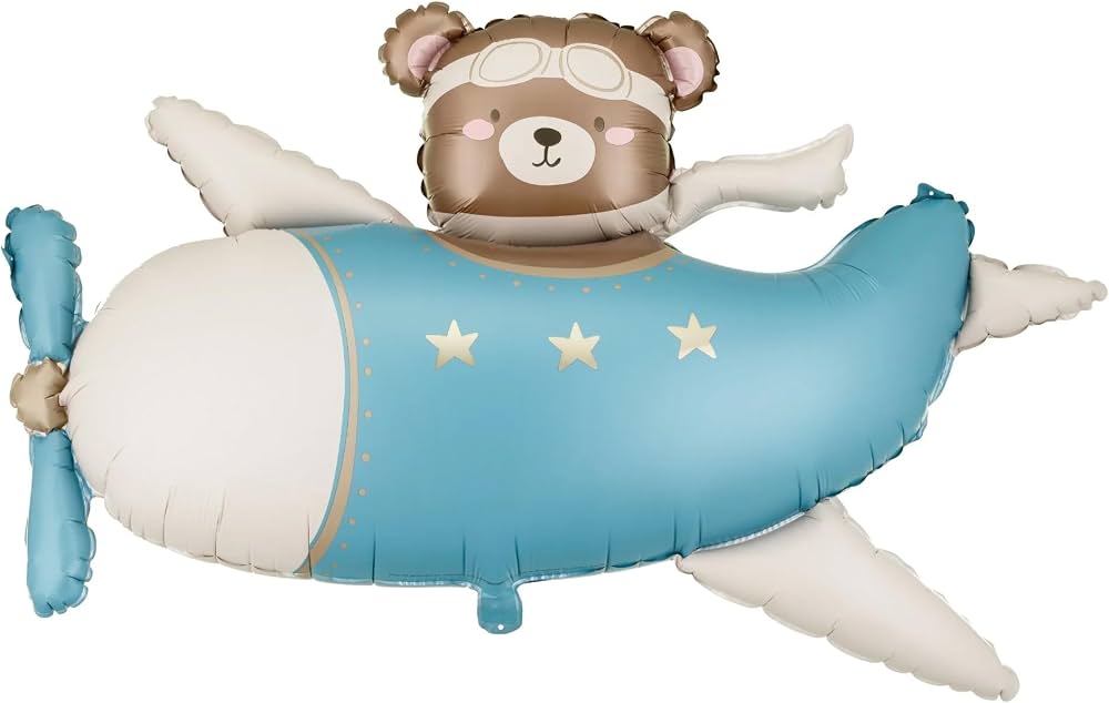 Blue Teddy Aeroplane  Single Foil Balloon