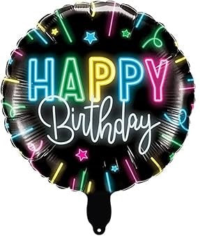Black Neon Round Happy Birthday Foil Balloon
