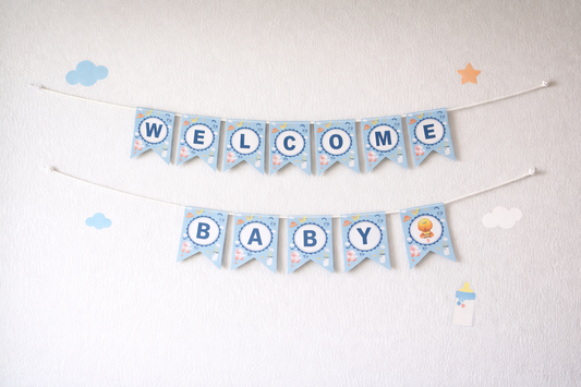 Welcome Baby - Blue Flag Banner