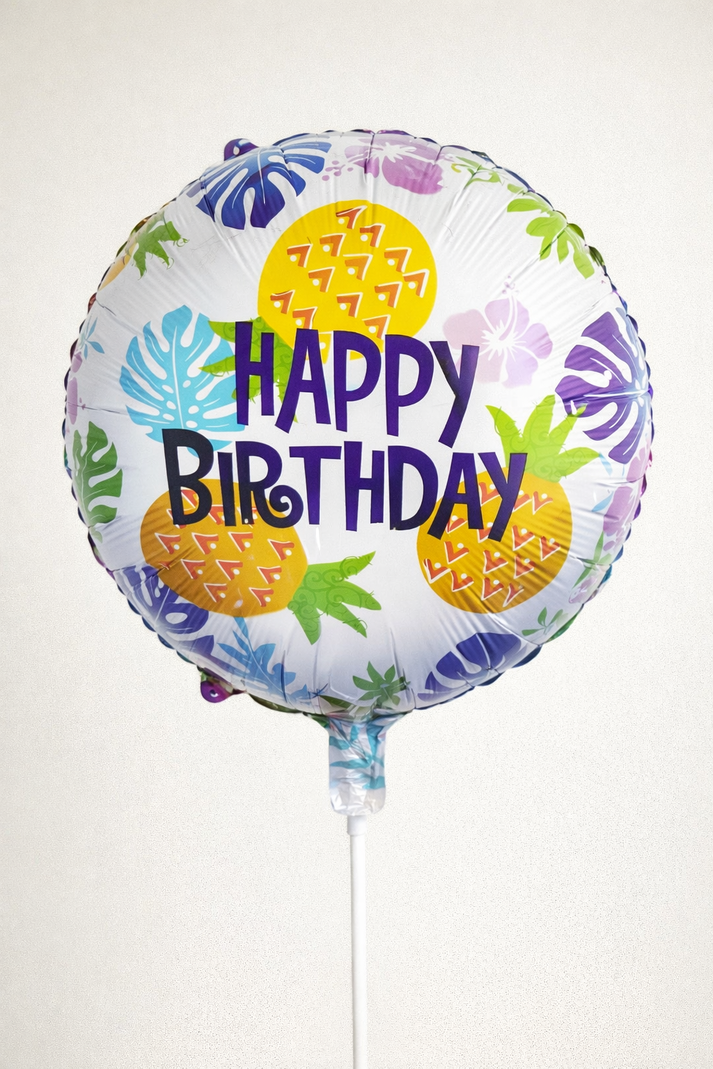 Tropical Pineapple Round Happy Birthday Foil Balloon