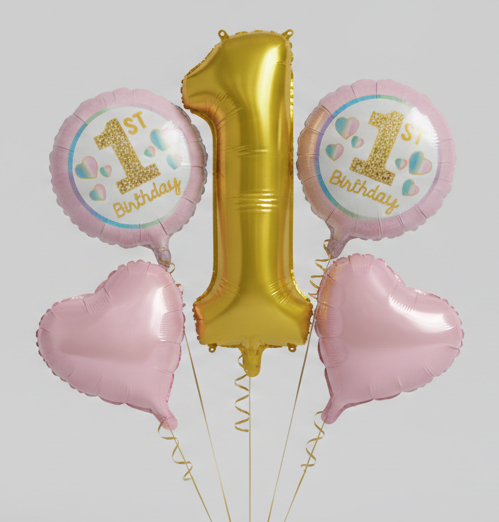 1st Birthday Girl Theme Foil Balloons Set of 5pcs