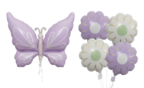 Purple Butterfly Flower Foil Balloon Set of 5pcs
