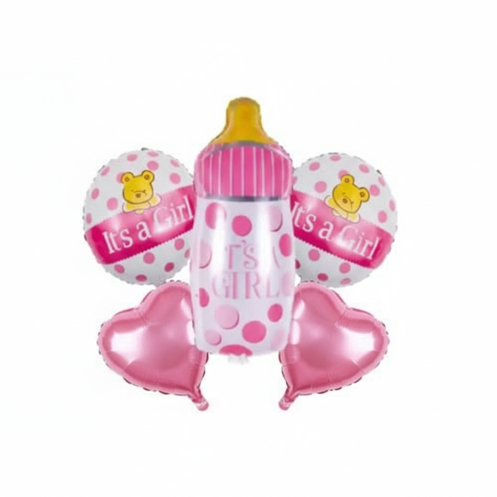 Its A Girl- Bottle Theme Foil Balloon Set of 5pcs