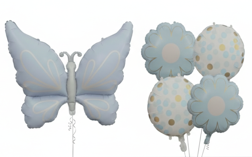 Blue Butterfly Flower Foil Balloon Set of 5pcs
