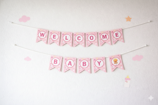 Welcome Baby - Pink Flag Banner
