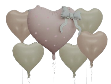 Heart Bow Foil Pink-Brown  Balloon Set of 6pcs