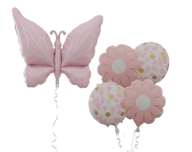 Pink Butterfly Flower Foil Balloon Set of 5pcs