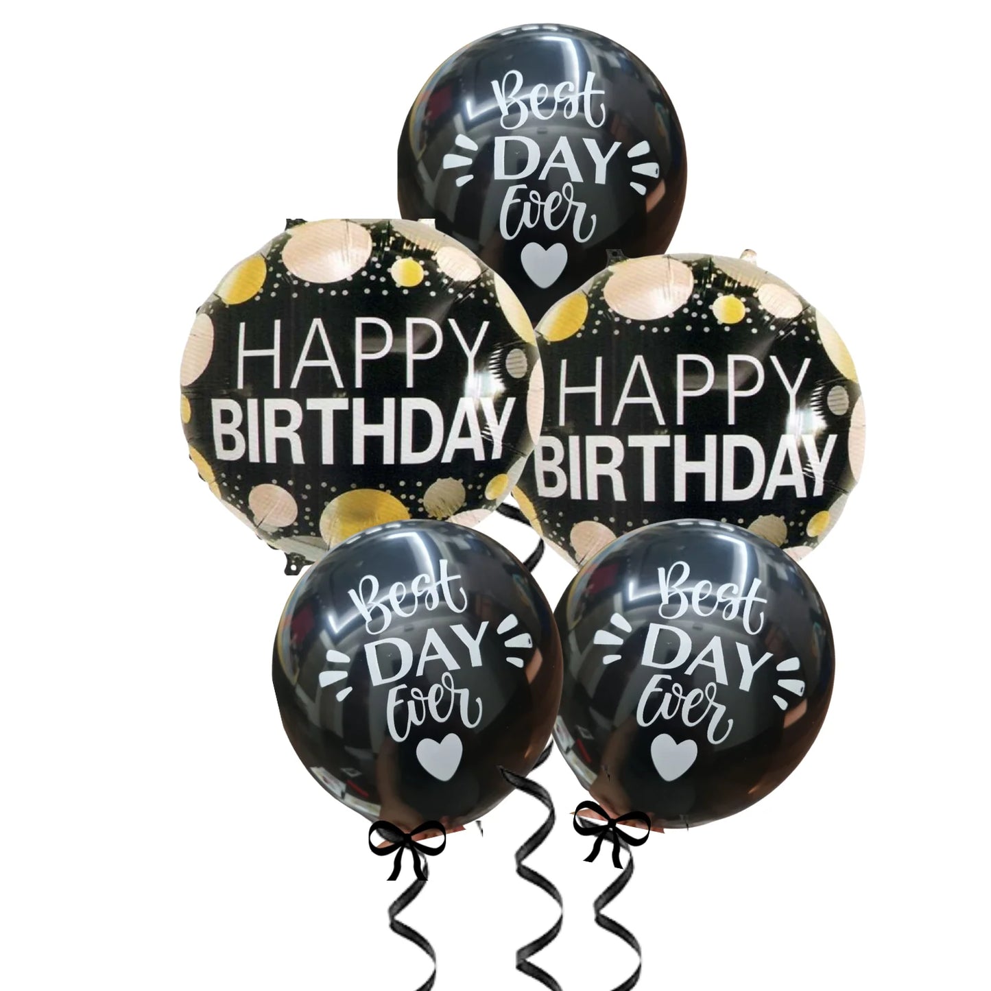 Happy Birthday Black Foil Balloon Set of 5pcs