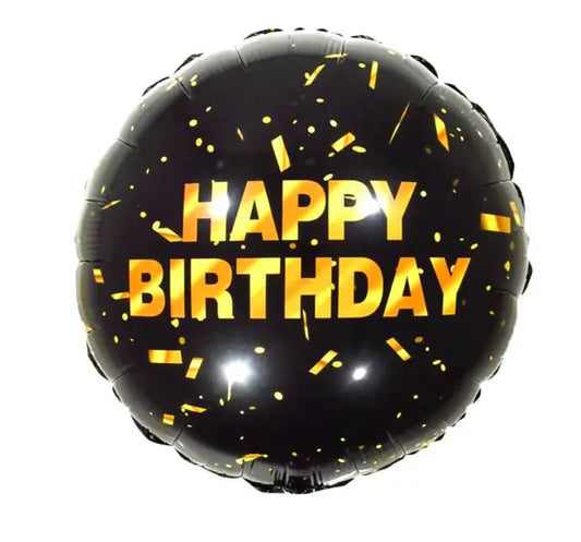 Black Sprinkle Round Happy Birthday Foil Balloon