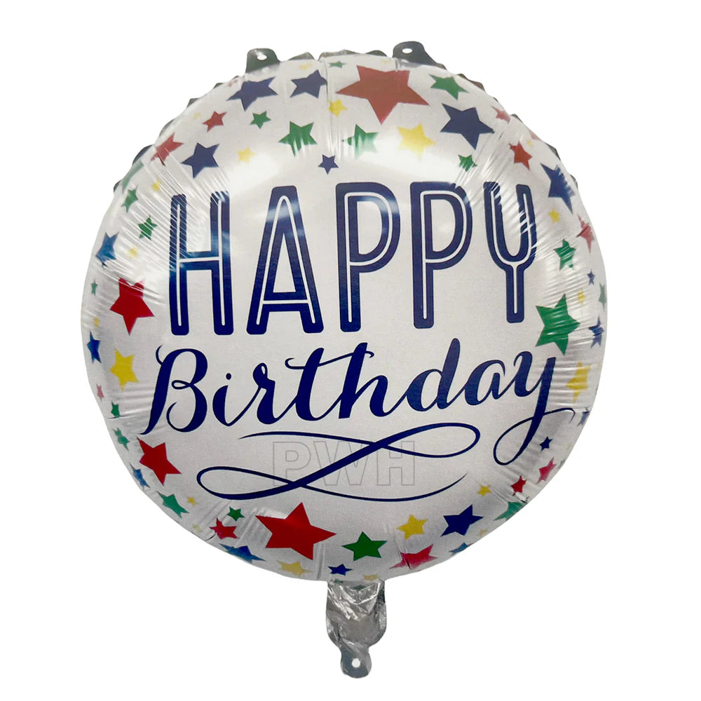 White Round With Stars Happy Birthday Foil Balloon