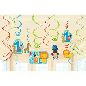 Jungle One Wild Boy 1st Birthday Party Hanging Swirl Decorations Pack