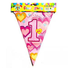 1st Birthday Girl Flag Banner Decoration