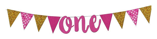 1st Birthday "ONE" Bunting Flag Banner - Girl