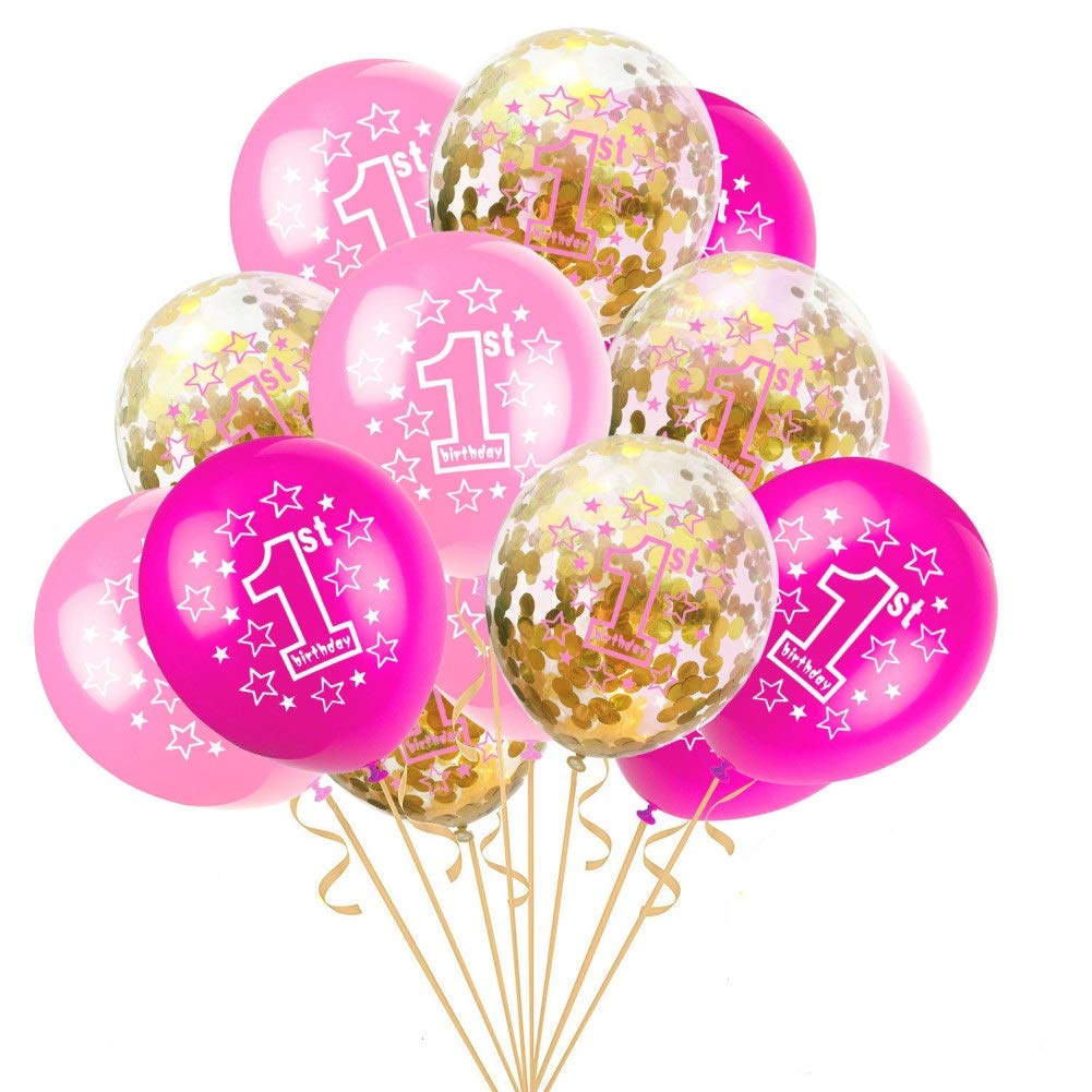 1st Birthday Balloons set - 12 pcs- Pink