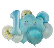 Cloud Theme 1st Birthday Foil Balloon Set - 9 Pcs