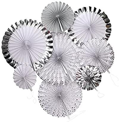 Paper Fans - White & Silver Set of 8