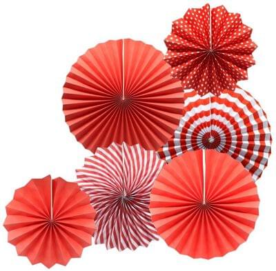 Paper Fans - Red Set of 6