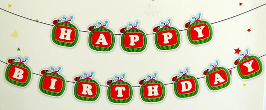 Cocomelon Green Red Bithday Banner