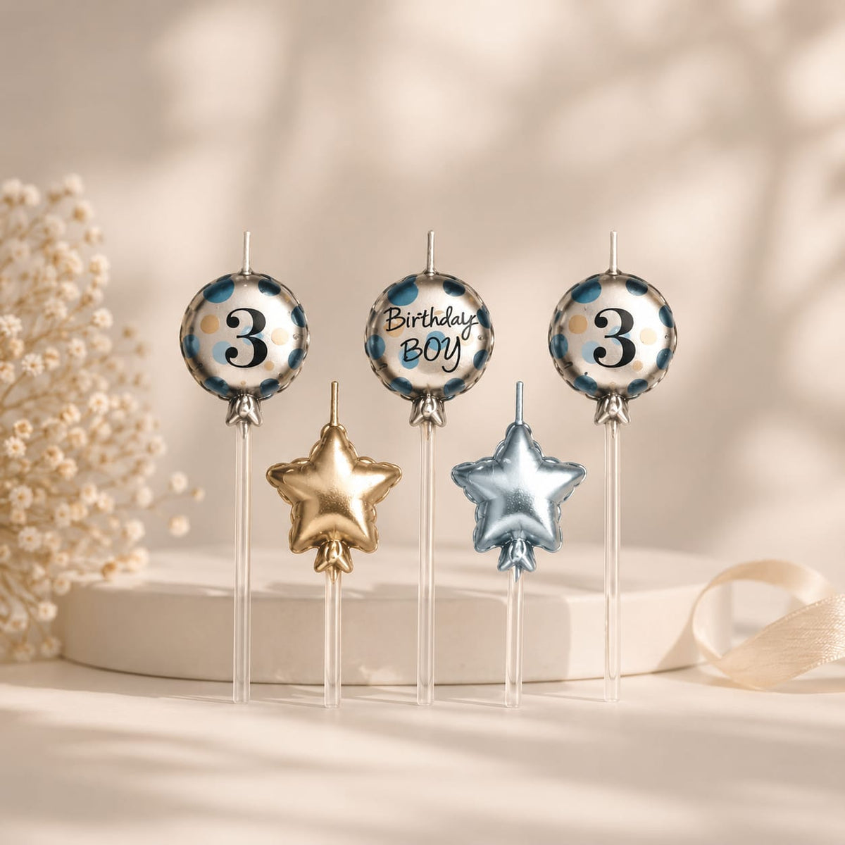 3rd Birthday Boy Candle Set of 5pcs