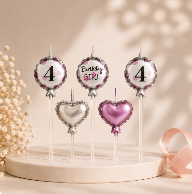 4th Birthday Girl Candle Set of 5pcs