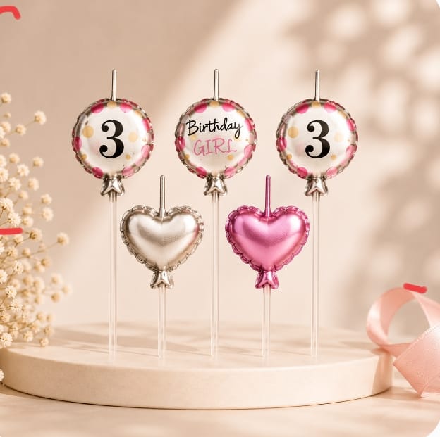 3rd Birthday Girl Candle Set of 5pcs